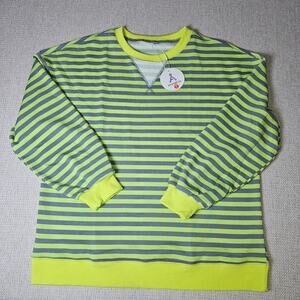 Anrabess Striped Lime Green and Grey Knit Henley Sweatshirt Size S